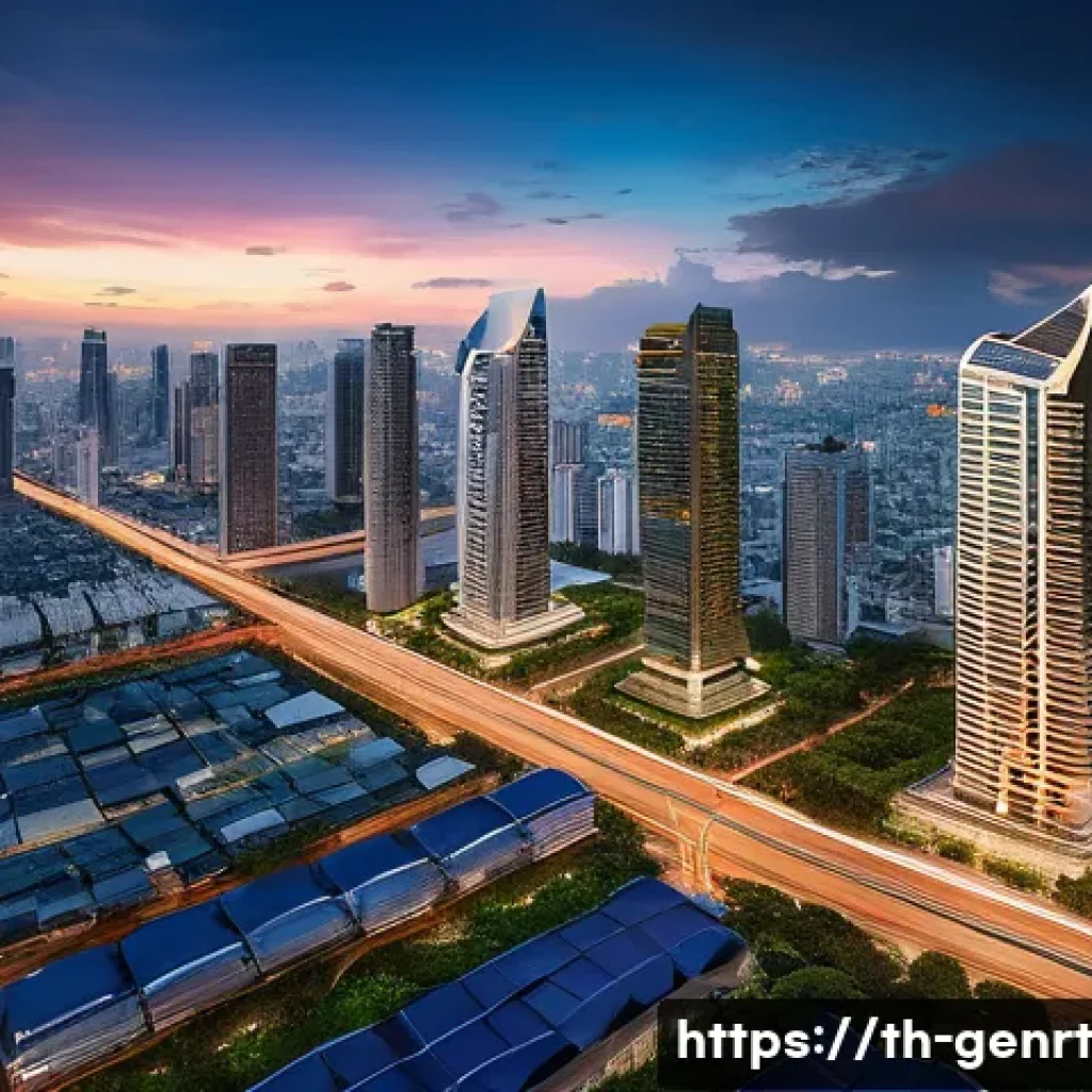 생성형 AI의 창의적 활용과 사례 연구 - **A futuristic cityscape of Bangkok, Thailand, bathed in the soft glow of a twilight sky.** Towering...