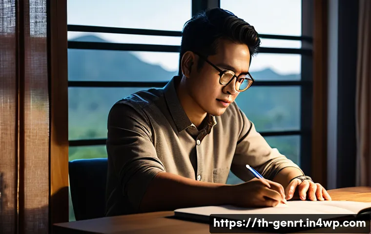 AI와 협업하여 글쓰기 능력 향상시키기 - A modern Thai writer sitting at a wooden desk in a cozy home office, surrounded by books and a lapto...