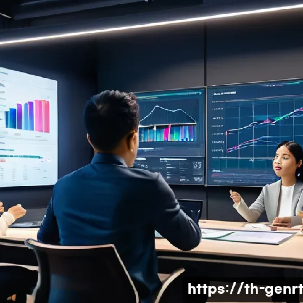 AI를 이용한 창의적 문제 해결 방법 - A modern Thai office setting where a diverse team collaborates with AI-powered holographic data disp...