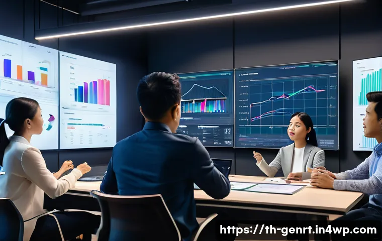 AI를 이용한 창의적 문제 해결 방법 - A modern Thai office setting where a diverse team collaborates with AI-powered holographic data disp...