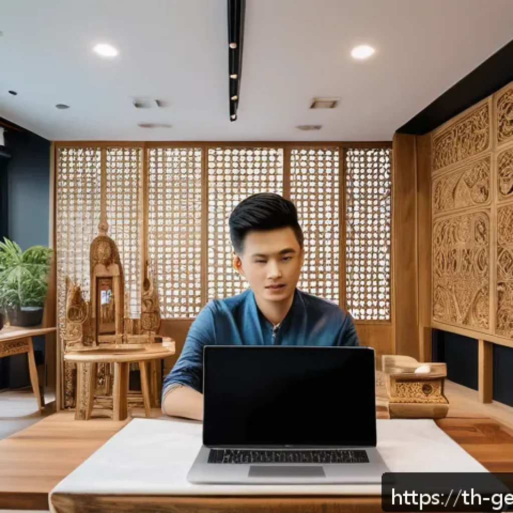 생성형 AI와 디자인 씽킹의 융합 - A modern creative workspace in Bangkok featuring a Thai designer collaborating with an AI assistant ...
