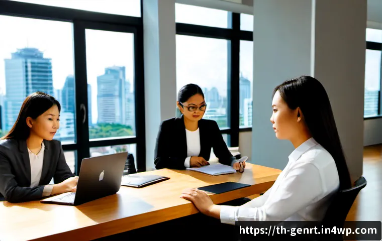 Home 29 생성형 AI의 발전과 사회적 책임 - Photorealistic scene of a diverse Thai team in a bright modern Bangkok co-working office reviewing g...